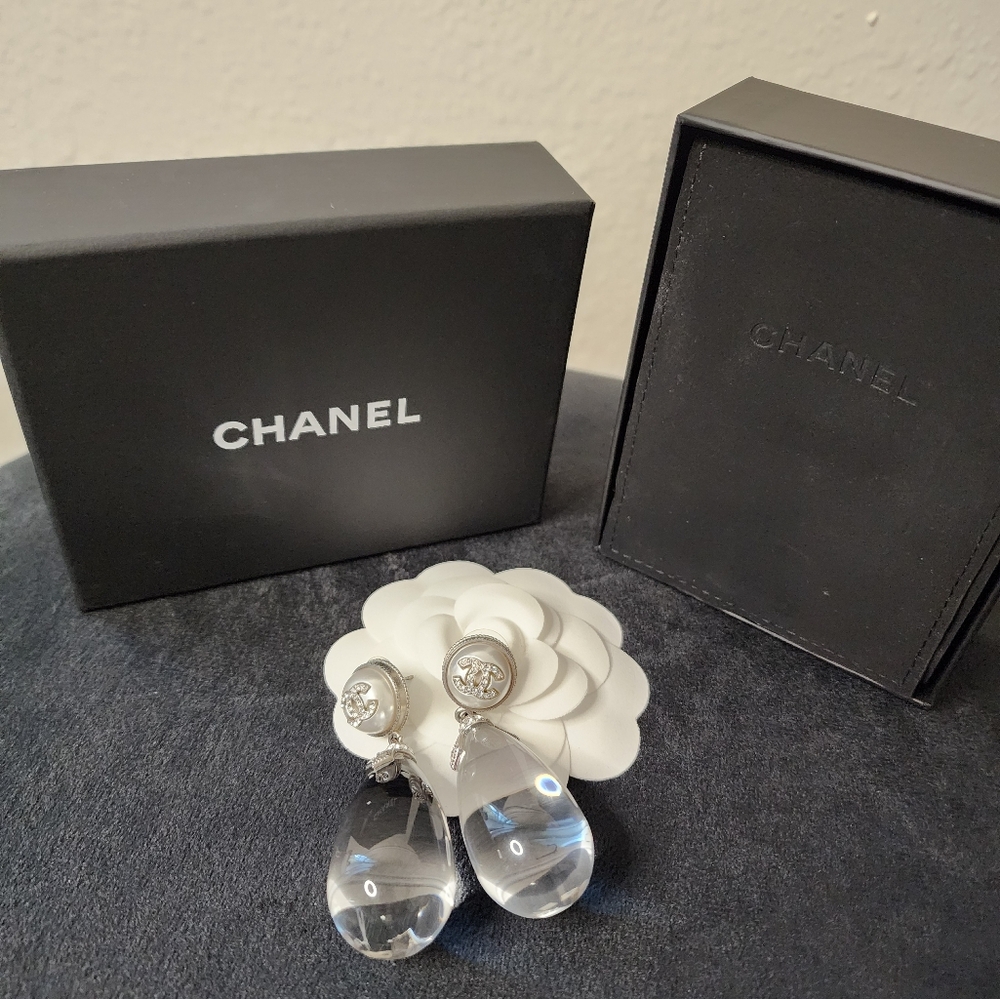 Chanel Large Lucite Tear Drop Earrings